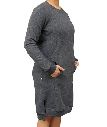 Ladies hemp and organic cotton fleece dress in steel colour