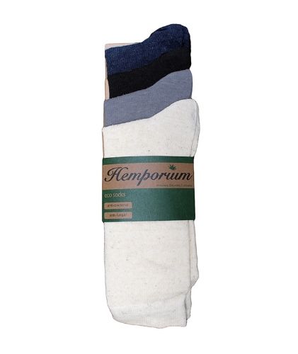 pack of four pairs of hemp socks including a pair in natural colour, black, grey and navy