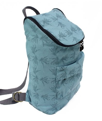 medium hemp backpack in blue with leaf print